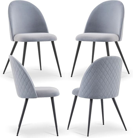 Upholstered Dining Chair Set of 4,Modern Kithen Velvet No Arms Home Ergonomic High-Back Vanity Elegant Accent with Black Metal Legs for Any Decor,Grey, 4*Chair,