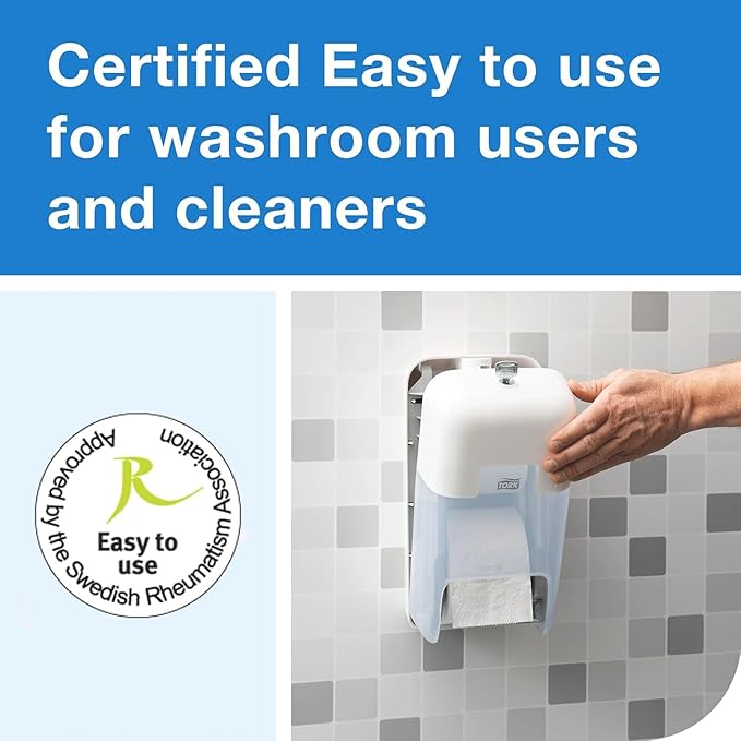 Tork OptiServe 2-Roll Coreless Toilet Paper Dispenser White T7/T5, Vertical Dispenser, Elevation Design + Tork Coreless High-Capacity Toilet Paper Roll White T7, Universal, 2-ply, 36 x 1100 Sheets