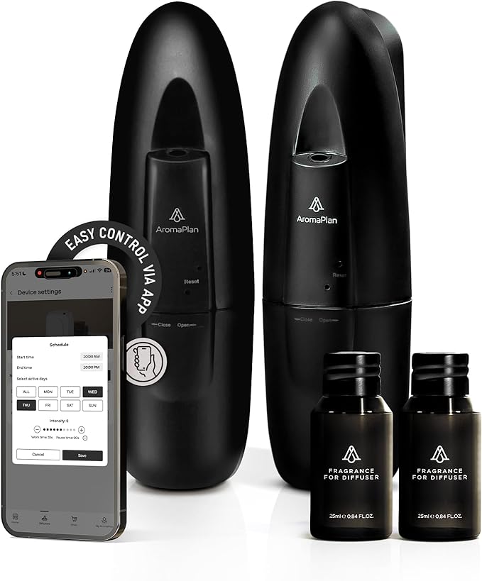 AromaPlan 5 Star Collection 2025 Plug in Waterless Diffuser (2 Fragrances Included)-Cold Air & Waterless Diffusers for Home & Office- Silent Wall Diffuser Plug in (2 Devices +2 Scents)