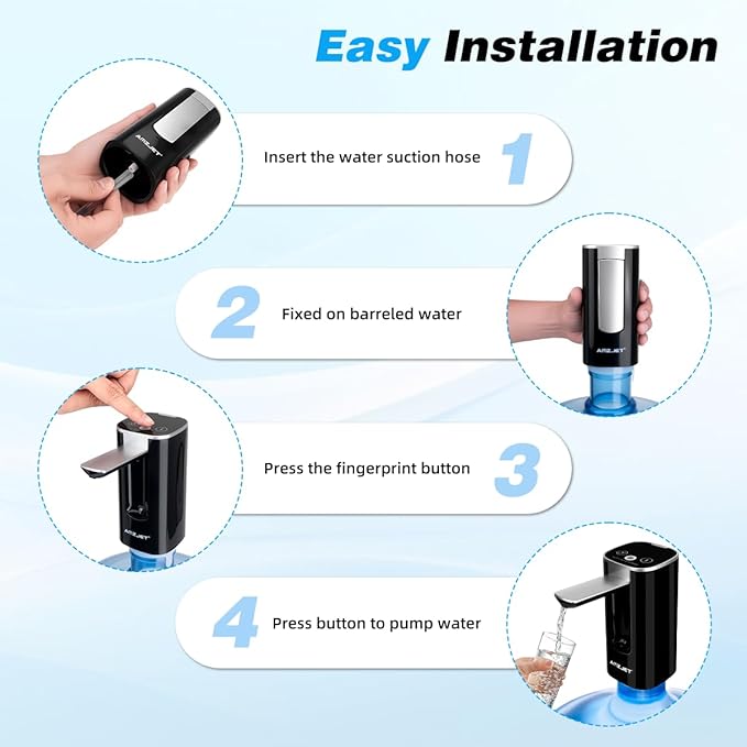 Water Dispenser for 5 Gallon Bottle with Digital Display, 4 Dispense Modes, Portable USB Charging Electric Water Pump, Foldable Spout, Food-Grade Water Jug Pump for Home, Office, RV, Campin(Black)