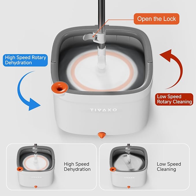 Mop and Bucket Set, Spin Mop with Self Seperates Dirty Water System, Square Mops for Floor Deep-Cleaning, 360 Rotating Mop Head for Hardwood Tile Marble, Versatile Mops for Walls (Mop Set with 4 Pads)
