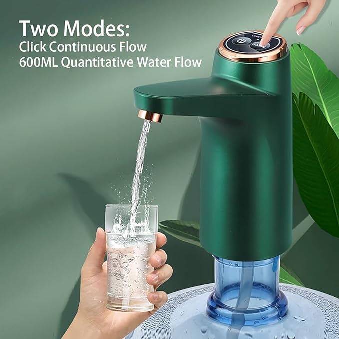 GOLDEN DEER, Water Dispenser, Electric Water Pump for 5 Gallon Bottle，Automatic Drinking Water Pump，3、5 Gallon Universal Pump, USB Charging, GDeer6, Green