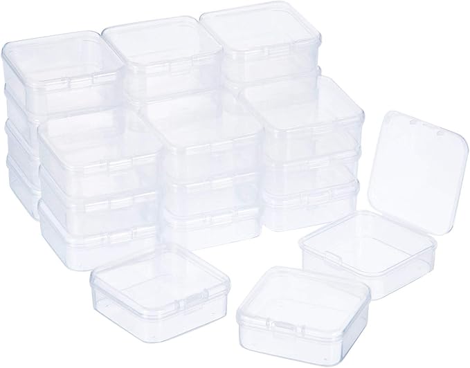 SATINIOR 24 Packs Small Clear Plastic Beads Storage Containers Box with Hinged Lid for Storage of Small Items, Crafts, Jewelry, Hardware(2.9 x 2.9 x 1 Inches)