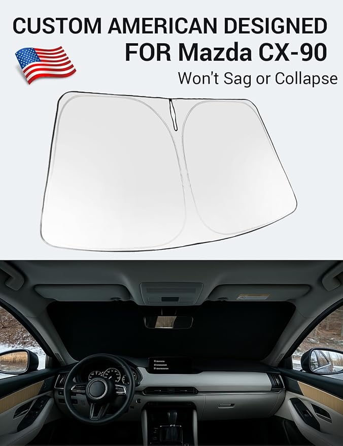 Proadsy 2025 Upgrade Windshield Sun Shade Custom Fit Mazda CX-90 2024 2025 Foldable Front Sunshade Protector Sun Visor Blocks UV Rays Keep Car Cooler Accessories