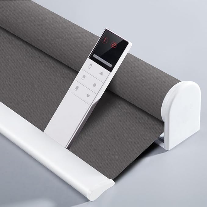 ZSHINE Motorized Blackout Window Blinds Customize Width (23-95 Inches) Remote Control Wireless and Rechargeable Roller Shades Blinds for Windows, Home, Office, Hotel, Club, Restaurant(82010l)