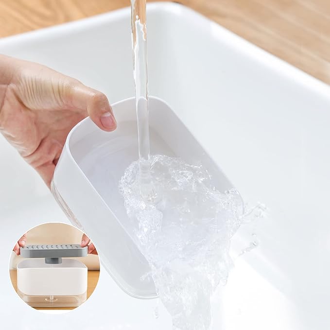 RUFCRIL Soap Pump Dispenser and Sponge Holder, 12oz / 350ml Dish Soap Dispenser for Kitchen,White