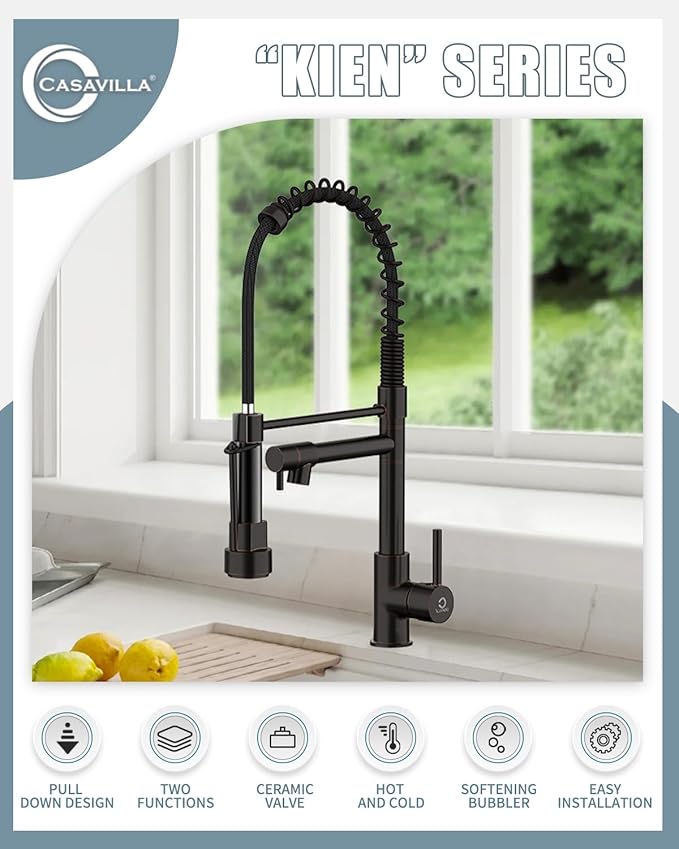 Kitchen Faucets, Oil Rubbed Bronze Kitchen Faucet, Pull Down Kitchen Sink Faucet with Sprayer, Commercial Stainless Steel Spring Faucets for Kitchen Sinks, Single Handle with High Arc Spring