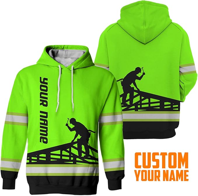 Matedecor High Visibility Hi Vis Hoodie for Men - Jobs Collection Custom Name Class 3 Reflective Safety Workwear