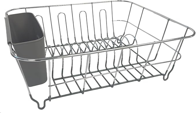 Dish Drying Rack & Cutlery Holder 2 Piece Set ✅ Compact Sink-Fitting Dish Drainer with Rubberized Undercoating ✅ Space-Saving Kitchen Organizer for Plates, Cups, Bowls & Utensils In Sink, Dark Gray