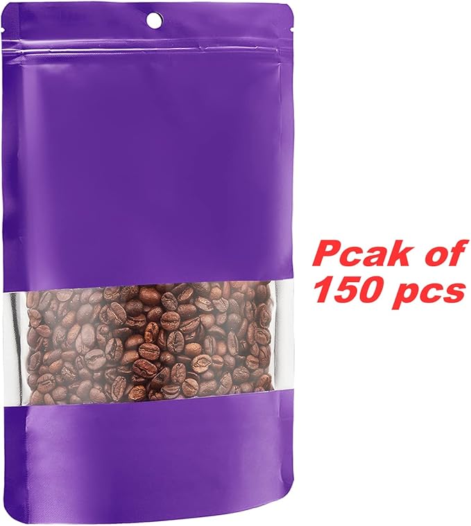 150 Pack Stand up Matte Metallic Storage Bags with Clear Front Window Heat-Sealable Resealable Solid Color Pouches for Food Storage Containers Organizer(Purple,5.9 * 8.6 inch,Pack of 150)