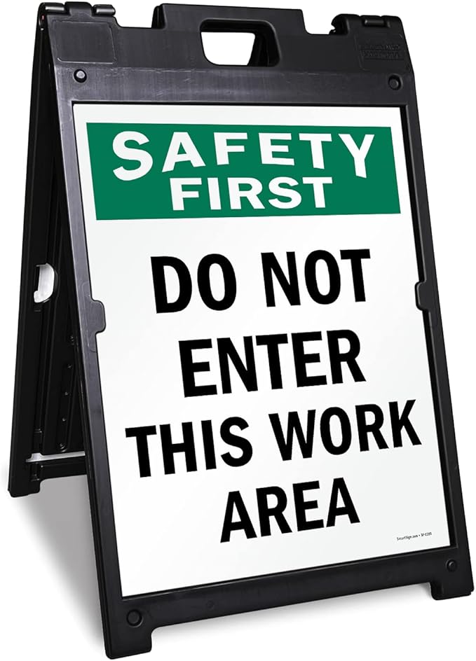 SmartSign 24 x 18 inch “Safety First - Do Not Enter This Work Area” Two-Sided BabyBoss A-Frame Sign Kit, Plastic, Multicolor (1 A-Frame + 2 Sign Panels), Made in USA