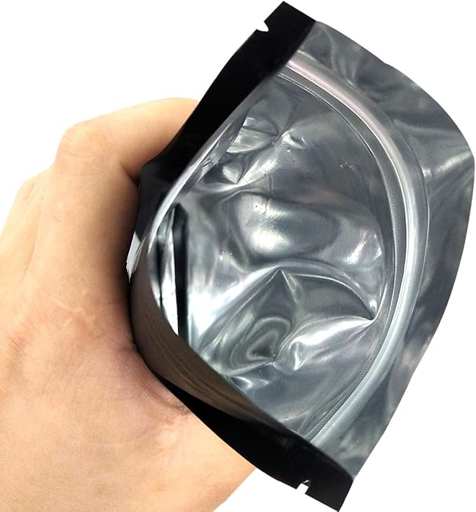 STUs 100 Pack Mylar Stand-Up Bags 5.5 x 7.9 Inch Smell Proof Bags Foil Pouch Double-Sided Mylar Bag Matte Black