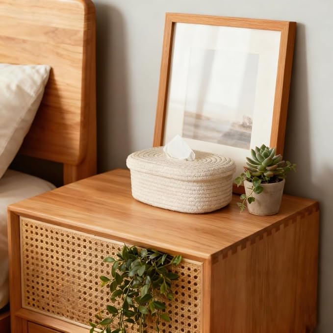 2 Pack Modern White Woven Tissue Box Cover - Decorative Tissue Holder for Bathroom Countertop, Living Room Table, Office Desk, Bedroom Dresser and Night Stand