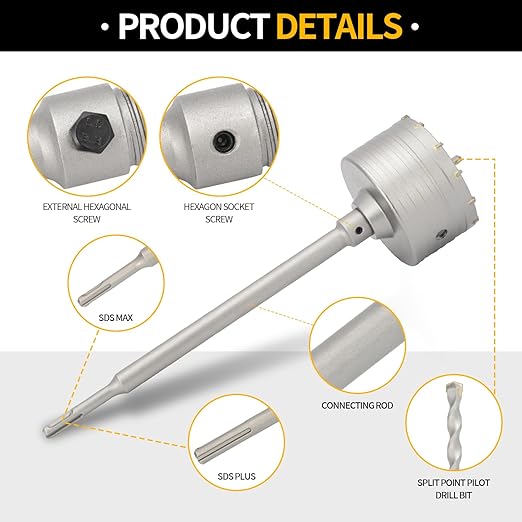 Concrete Hole Saw Kit of 20PCS & Hole Saw Set with SDS Plus & Max Shank Wall Hole Saw Drill Bit for Concrete Brick Stone Cement Wall