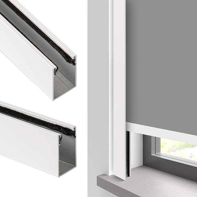 100% Blackout U-Channel Aluminum Light Blocking Strip for Window Shades Roller and Blinds Both Sides Tracks for Blackout Shades Easy to Install Great for Bedroom Nursery (Custom 2pcs, 44"-115")