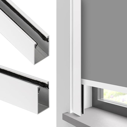 100% Blackout U-Channel Aluminum Light Blocking Strip for Window Shades Roller and Blinds Both Sides Tracks for Blackout Shades Easy to Install Great for Bedroom Nursery (White-2pcs, 58.5")
