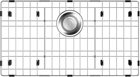 Stainless Steel Sink Rack 26.2" X 14.2",Sink Protector for Kitchen Sink,Sink Grate with Rear Drain Hole for Single Bowl,Metal Sink Grid for Bottom of Sink with Strainer,Corner Radius 0.4",1 Pack