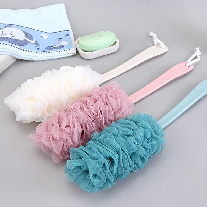 Back Scrubber for Shower,Loofah Long Handle Bath Body Brush,Soft Nylon Mesh Sponge for Shower,Loofah On a Stick for Men Women,Exfoliating Scrub Cleaning Luffa for Elderly(2-Pack, White)