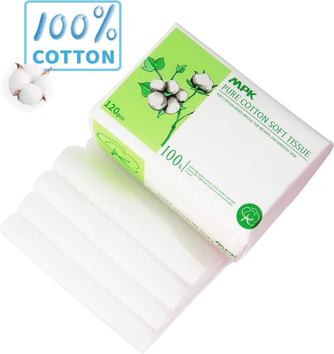 MPK-100% Cotton Baby Dry Wipes, Baby care，Unscented and Hypoallergenic, 120pcs/pack, 720pcs/6pack Odorless Disposable Facial Tissues，Baby Necessities for Diaper Changes, Meals,Wet and Dry Use
