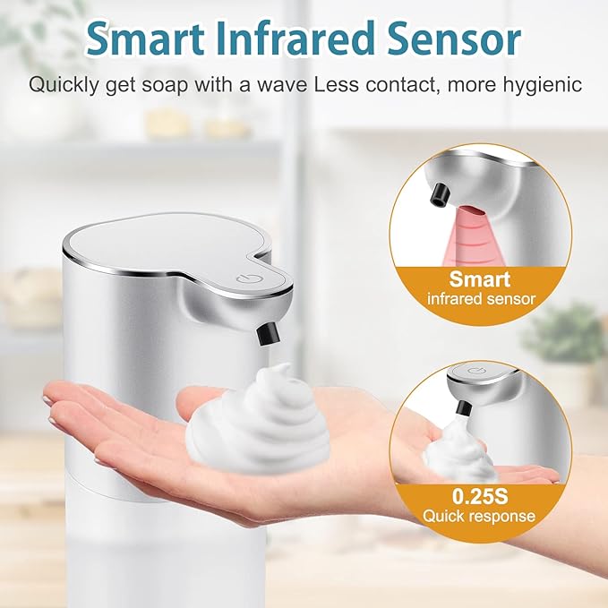 Soap Dispenser, Automatic Foaming Soap Dispenser with 4 Adjustable Volume Control, Touchless Rechargeable Hands Free Auto Dispenser for Kitchen, Bathroom, Hotel, Restaurant,13.5oz/ 400ml