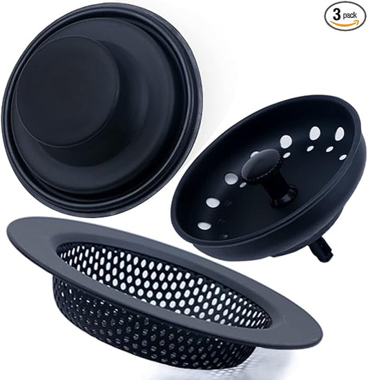 3 Pieces Kitchen Sink Stopper Strainer, 3 in 1 Kitchen Sink Basket Strainer, Universal Anti-Clogging Stainless Steel Sink Disposal Stopper, Perforated Basket Drain Filter Sieve
