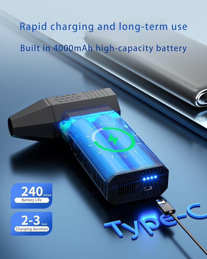 Electric Air Duster-130000RPM Super Power Cordless Air Duster, Rechargeable Brushless Motor Durable Blower, 3-Gear Adjustable Dust Blower for Computer, Keyboard, Outdoor, House and Car