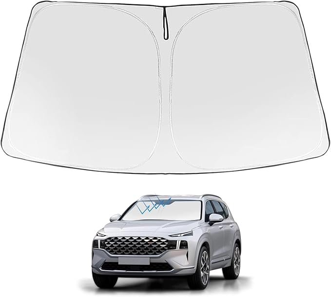 Proadsy 2025 Upgrade Windshield Sun Shade Custom Fit Hyundai Santa 2019-2023 4-Layer Foldable Front Sunshade Protector Sun Visor Blocks UV Rays Keep Car Cooler