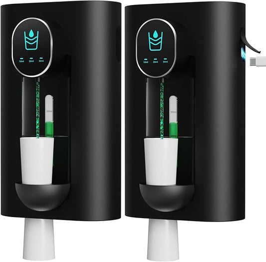 Automatic Mouthwash Dispenser 18.26 oz Touchless Mouthwash Dispenser for Bathroom Magnetic Cup USB Rechargeable and 3 Dispensing Levels with Led Screen Wall-Mounted or Countertop Use-Black 2Pack