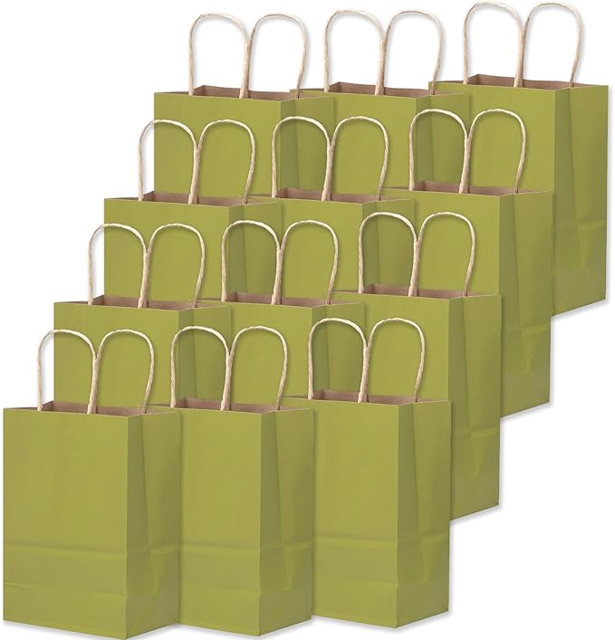 qiqee 32-Packs Forest Green Paper Gift Bags with Handles Bulk 8.26"×6"×3.15" Small Size Gift Bags Multiple Uses（Small Size）