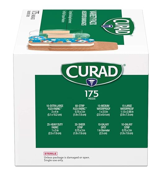 Curad Family Bandage Variety Pack, 4 Styles Included Waterproof, Galaxy, Flex-Fabric, Heavy Duty, 175 Bandages