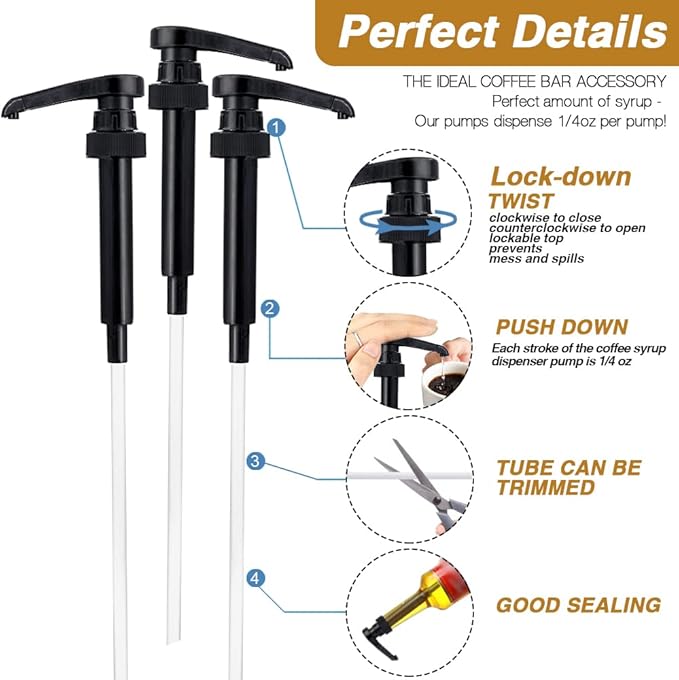 24 Packs Black Coffee Syrup Pump Dispenser, Compatible with 25.4 Oz/750ml Bottles, Great for Home & Coffee Bar Drinking Mixes, Tea, Beverage, Cocktails, Plus Spoons(5.23")