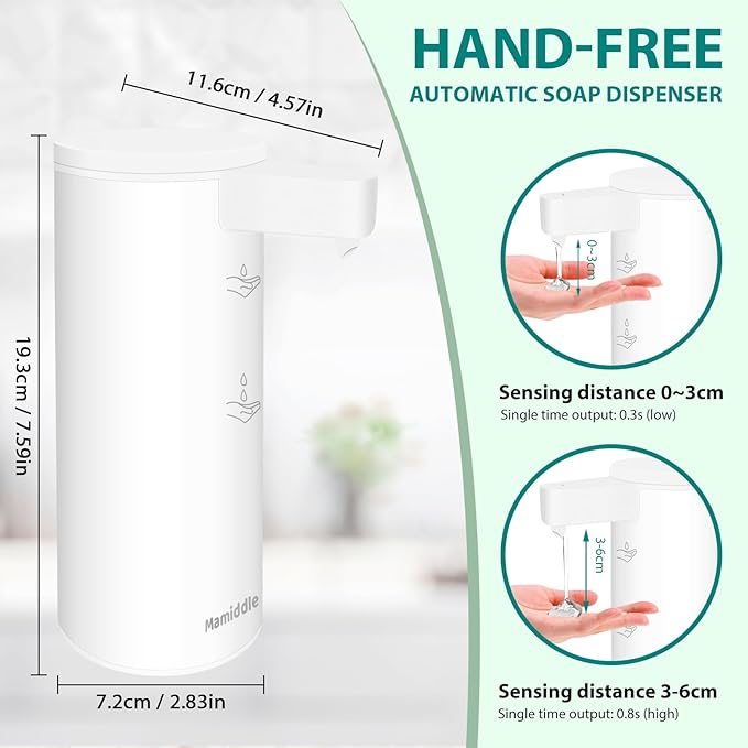 Automatic Soap Dispenser Stainless Steel with Sensor Infrared Soap Dispenser Electric IPX5 Waterproof USB-C Charging Motion Sensor for Kitchen & Bathroom (White)