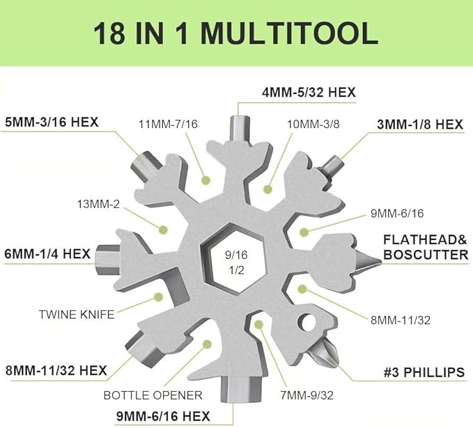 Gifts for Men, FODARSAI 18-in-1 Snowflake Multitool, Stocking Stuffers for Men, Cool Camping Tool Gadgets for Men, Unique Gifts for Dad, Husband, Boyfriend (Silver), FSM001