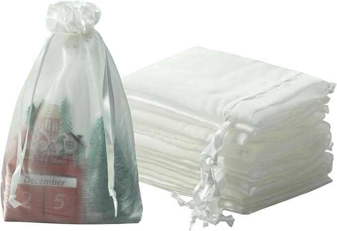 QIANF 20 Pcs White Small Organza Bags 6X9 inch for Wedding Favors with Drawstring, Mini Mesh Gift Bags Jewelry Pouch for Candy Bridal Shower Party Favor Baby Shower Christmas
