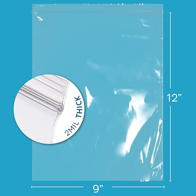 GPI - 9" x 12" Zip Bags, 100 Count, 2 Mil, Clear Plastic Reclosable Zipper Poly Baggies, with Resealable Zip Top Lock. for A4 Letter Size Paper, Apparel, Clothing, Food, Home & Office Supplies.
