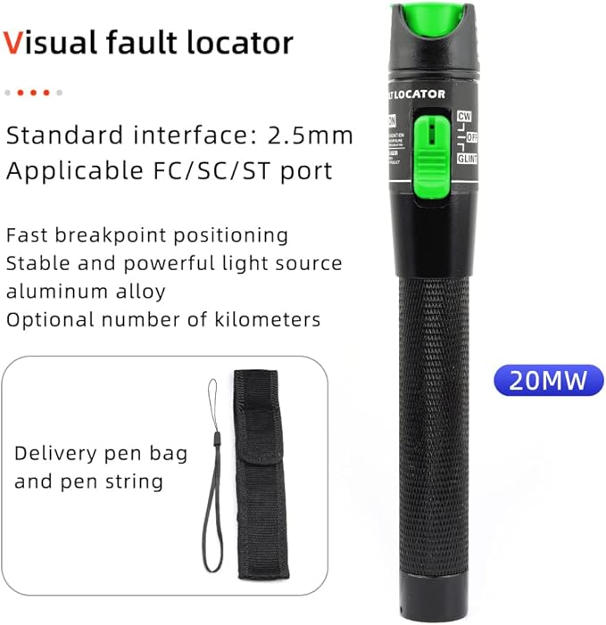 FTTH Fiber Optic Cold Connection Assembly Termination Tools Kit Bag with Optical Power Meter Finder Visual Fault Locator FC-6S Fiber Cleaver SC FC Connector Cable Tester Stripper Tool Dust Free Paper
