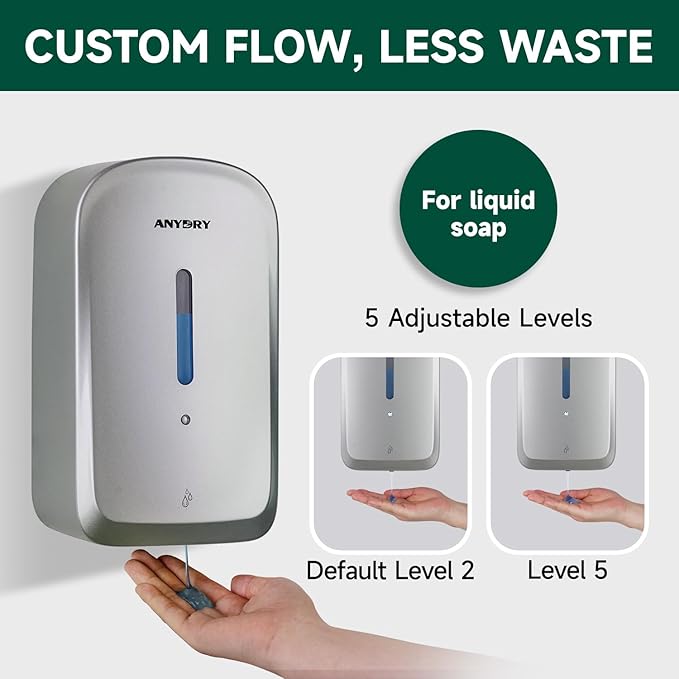 Commercial Automatic Soap Dispenser Large 34oz/1000ml Capacity Wall-Mounted Touchless Liquid Dispenser for High-Traffic Restrooms, Offices, Hospitals Model 1220S Silver
