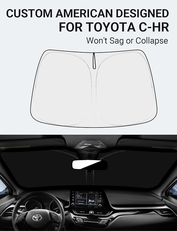 Proadsy 2025 Upgrade Windshield Sun Shade Custom Fit Toyota CHR 2018-2024 2025 4-Layer Foldable Front Sunshade Protector Sun Visor Blocks UV Rays Keep Car Cooler
