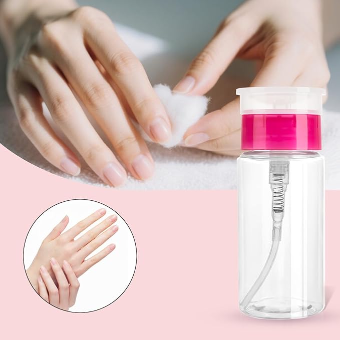 Nail Polish Remover Pump, YAMYONE 2 Pack Acetone Pump Dispenser, Alcohol Dispenser Push Down Empty Lockable Pump Dispenser Bottle for Nail Polish and Makeup Remover, 200ml(6.8oz) (3 Pack- Pink)