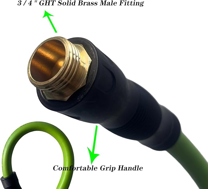 Garden Hose 5/8 in x 25 ft, Hybrid, No Kink, Heavy Duty, Lightweight, Flexible, Male Female Fittings, Handle & 3/4" GHT Solid Brass, 200 PSI (25FT, Green Black)