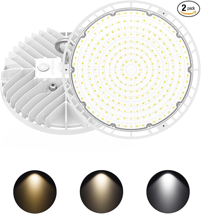 2 Pack UFO LED High Bay Light 240W 190W 140W Adjustable LED Shop Lights 4500K 5000K 5700K Tunable 0-10V Dimmable for Warehouse Garage ETL DLC Listed AC100-277V