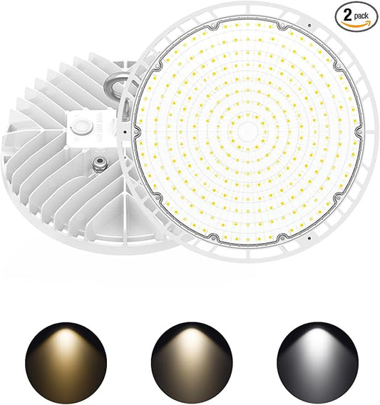 2 Pack UFO LED High Bay Light 240W 190W 140W Adjustable LED Shop Lights 4500K 5000K 5700K Tunable 0-10V Dimmable for Warehouse Garage ETL DLC Listed AC100-277V