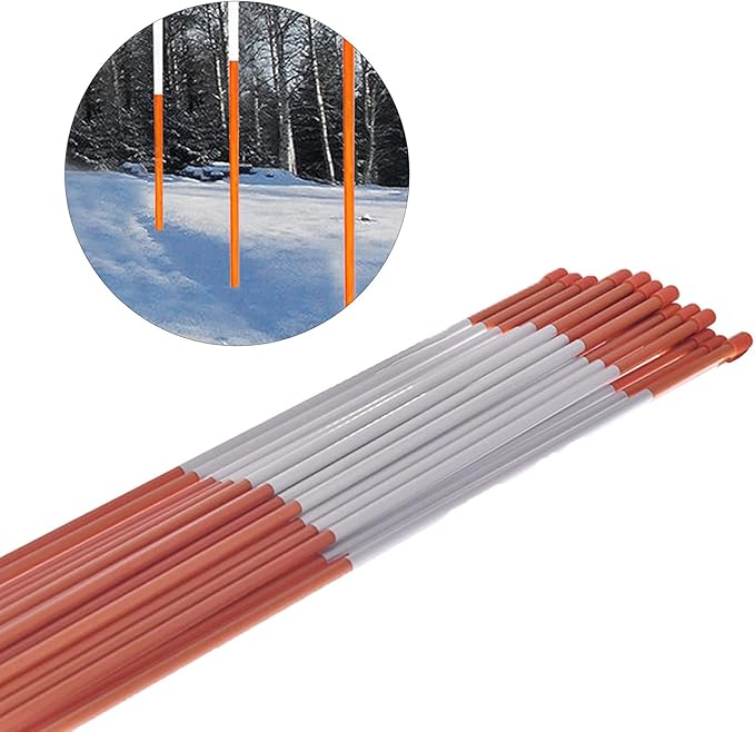 48Inch Orange Reflective Driveway Markers Snow Stakes Driveway Poles,Fiberglass Snow Stakes with 5/16Inch Diameter Reflective Tape for Easy Visibility at Night (20-Pack)