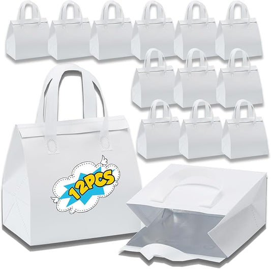 12 Pcs Insulated Take Away Bags, Disposable Lunch Bags For Food Takeaways, Coffee, Milk Tea, Seafood, Pizza, For Restaurants And Grocery Shops 9.5 x 6 x 10 In (white)