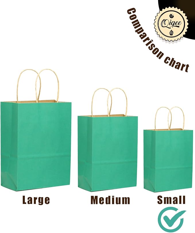 qiqee 32-Packs Mint Green Paper Gift Bags with Handles Bulk 8.26"×6"×3.15" Small Size Gift Bags Multiple Uses