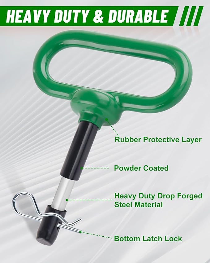 2Pack Hitch Pin, 1/2 x 3 Inch Trailer Hitch Pin with Clip and Rubber-Coated Handle, Strong Heavy Duty Lawn Mower Hitch Pin for Mowers, Tractor Truck, Towing Cargo, ATV (Green)