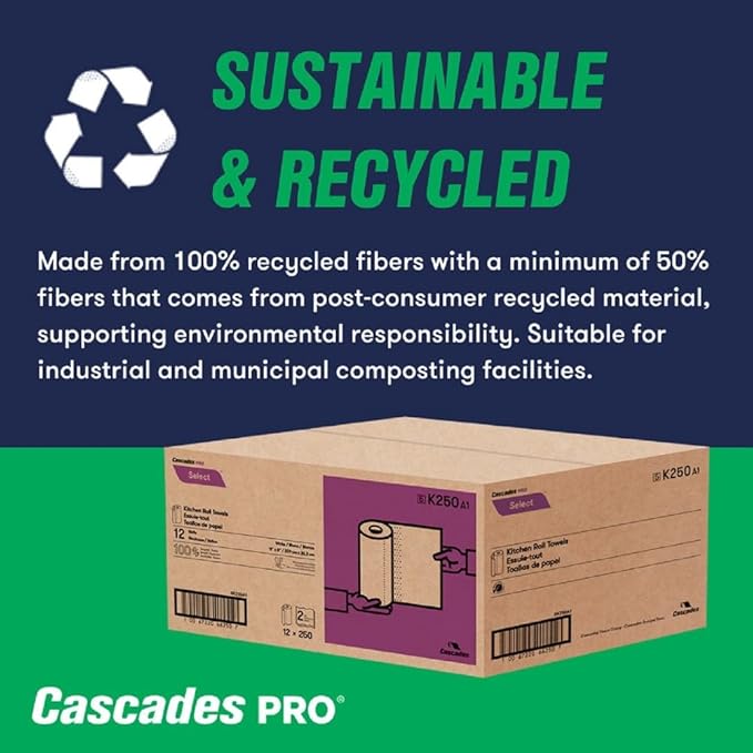 Cascades PRO Select Kitchen Roll Towels, 2-Ply, 8 X 11, 250/roll, 12/carton