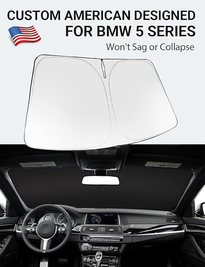 Proadsy 2025 Upgrade Windshield Sun Shade Custom Fit BMW 5 Series 2011-2016 4-Layer Foldable Front Sunshade Protector Sun Visor Blocks UV Rays Keep Car Cooler