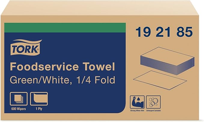 Tork Foodservice Cleaning Towel Green/White Self Dispensing, 1/4 Folded, 1 x 600 Towels, 192185