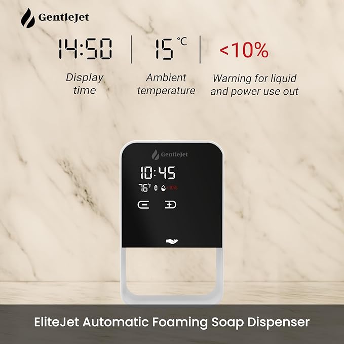 EliteJet Automatic Foaming Soap Dispenser Touchless - Wall Mount & Countertop, Aluminum Alloy Body, Automatic Soap Dispenser Touchless with Dual Power (USB/Battery), LED Display